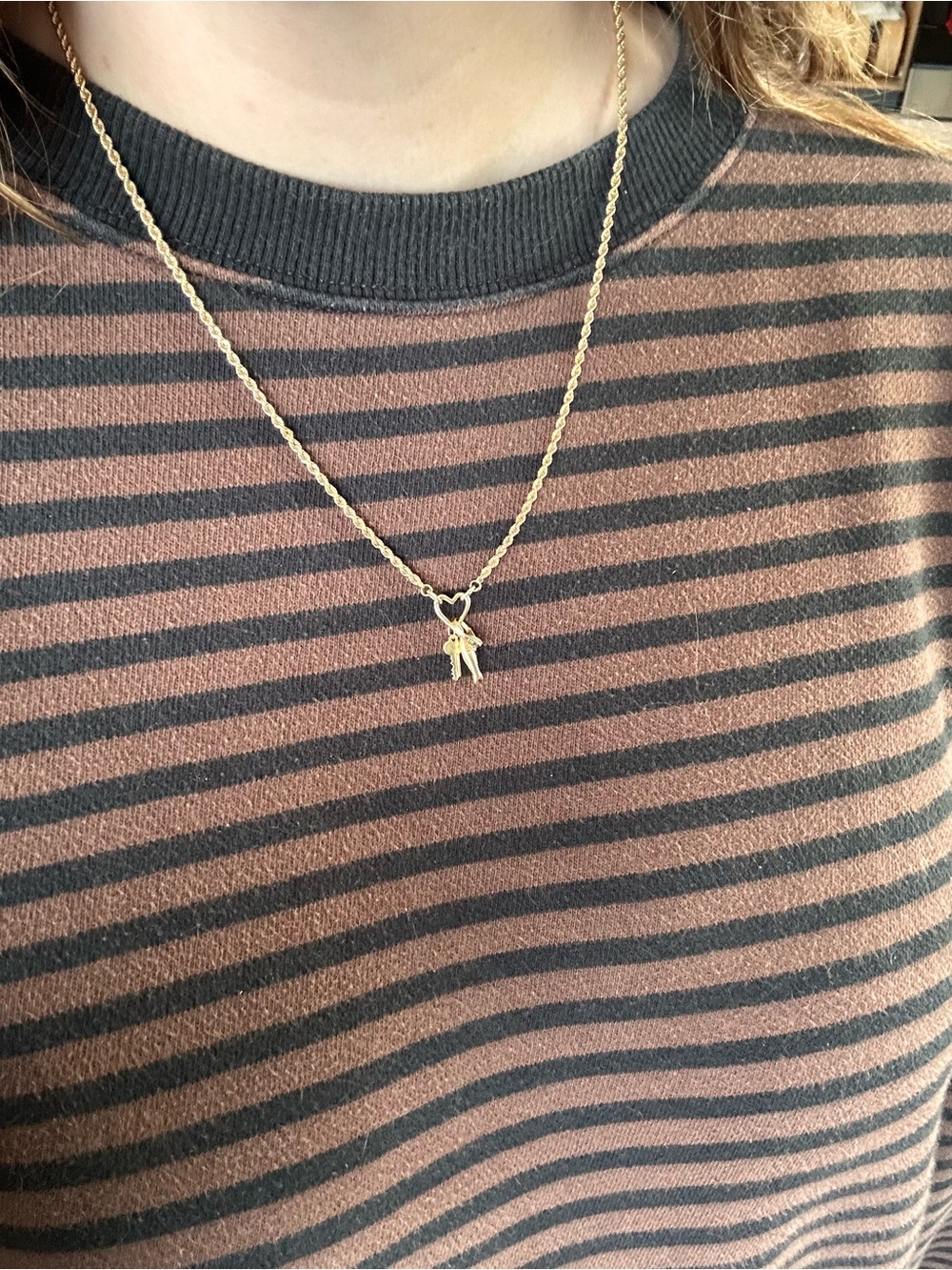 Vintage 14k rope chain necklace and catbird 14k heart charm connector - Picture 3 of 9